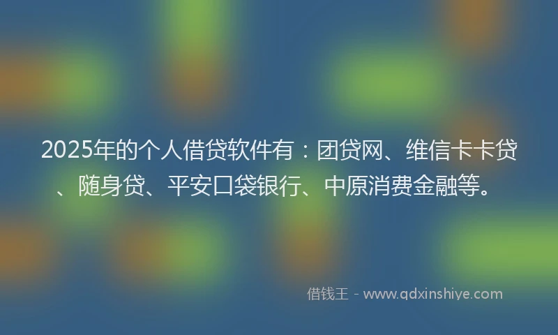 2025年的个人借贷软件有：团贷网、维信卡卡贷、随身贷、平安口袋银行、中原消费金融等。