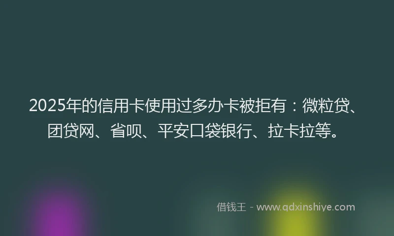 2025年的信用卡使用过多办卡被拒有：微粒贷、团贷网、省呗、平安口袋银行、拉卡拉等。