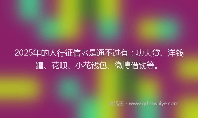 2025年的人行征信老是通不过有：功夫贷、洋钱罐、花呗、小花钱包、微博借钱等。