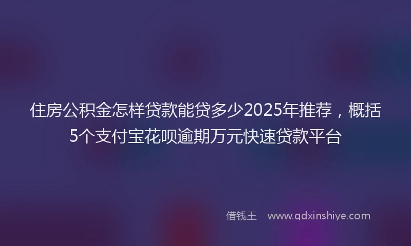住房公积金怎样贷款能贷多少2025年推荐，概括5个支付宝花呗逾期万元快速贷款平台