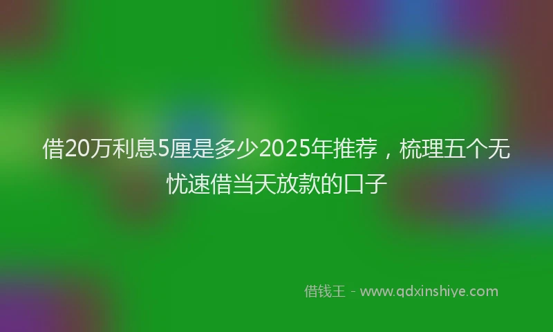 借20万利息5厘是多少2025年推荐，梳理五个无忧速借当天放款的口子