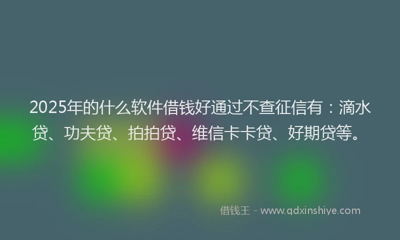 2025年的什么软件借钱好通过不查征信有：滴水贷、功夫贷、拍拍贷、维信卡卡贷、好期贷等。