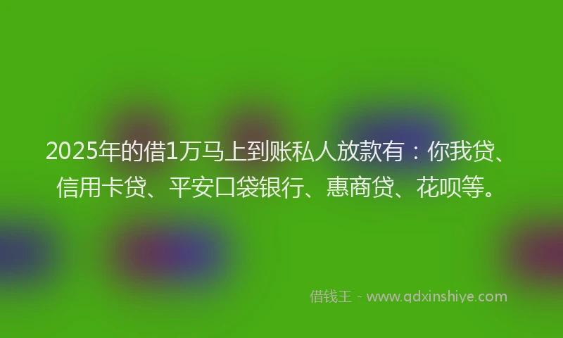 2025年的借1万马上到账私人放款有：你我贷、信用卡贷、平安口袋银行、惠商贷、花呗等。