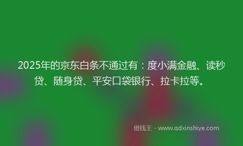 2025年的京东白条不通过有：度小满金融、读秒贷、随身贷、平安口袋银行、拉卡拉等。