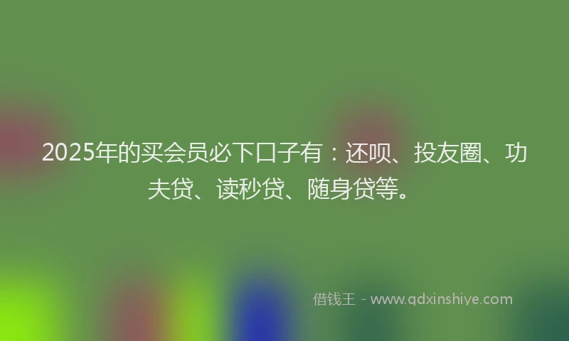 2025年的买会员必下口子有：还呗、投友圈、功夫贷、读秒贷、随身贷等。