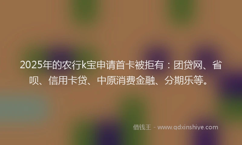 2025年的农行k宝申请首卡被拒有：团贷网、省呗、信用卡贷、中原消费金融、分期乐等。