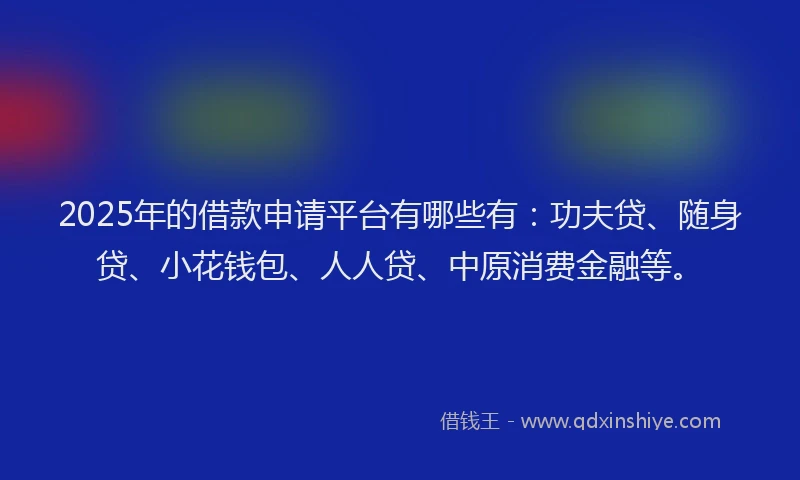 2025年的借款申请平台有哪些有：功夫贷、随身贷、小花钱包、人人贷、中原消费金融等。