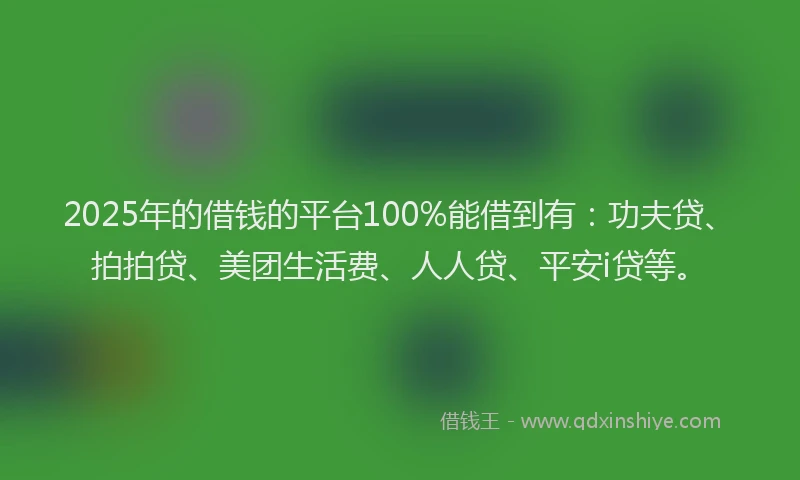 2025年的借钱的平台100%能借到有：功夫贷、拍拍贷、美团生活费、人人贷、平安i贷等。