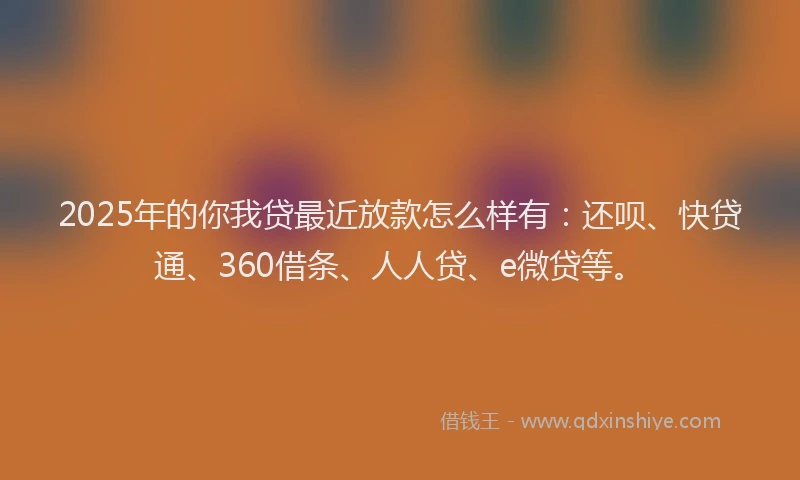 2025年的你我贷最近放款怎么样有：还呗、快贷通、360借条、人人贷、e微贷等。