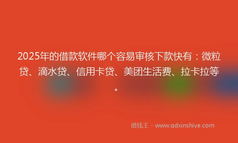 2025年的借款软件哪个容易审核下款快有：微粒贷、滴水贷、信用卡贷、美团生活费、拉卡拉等。