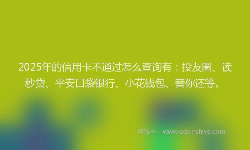 2025年的信用卡不通过怎么查询有：投友圈、读秒贷、平安口袋银行、小花钱包、替你还等。