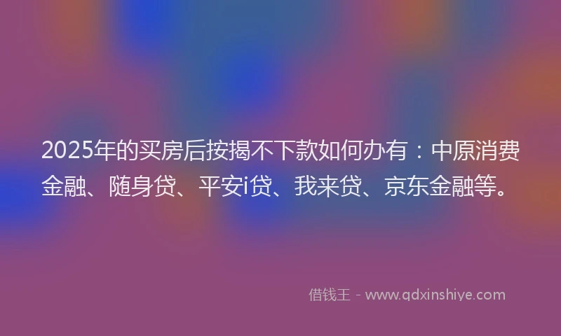 2025年的买房后按揭不下款如何办有：中原消费金融、随身贷、平安i贷、我来贷、京东金融等。