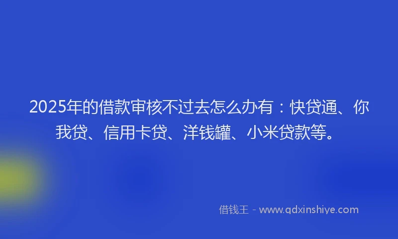2025年的借款审核不过去怎么办有：快贷通、你我贷、信用卡贷、洋钱罐、小米贷款等。