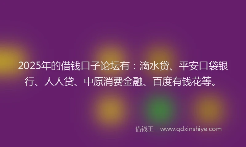 2025年的借钱口子论坛有：滴水贷、平安口袋银行、人人贷、中原消费金融、百度有钱花等。