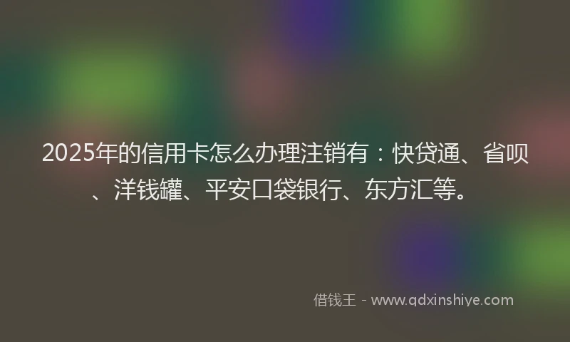 2025年的信用卡怎么办理注销有：快贷通、省呗、洋钱罐、平安口袋银行、东方汇等。