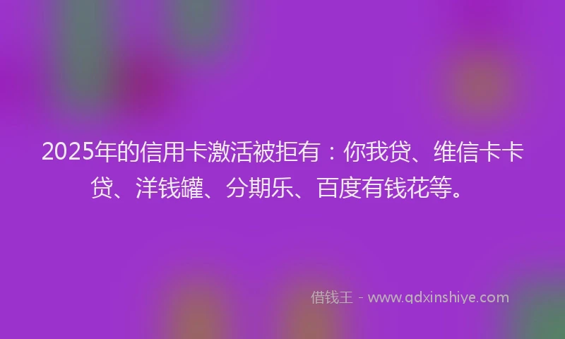 2025年的信用卡激活被拒有：你我贷、维信卡卡贷、洋钱罐、分期乐、百度有钱花等。
