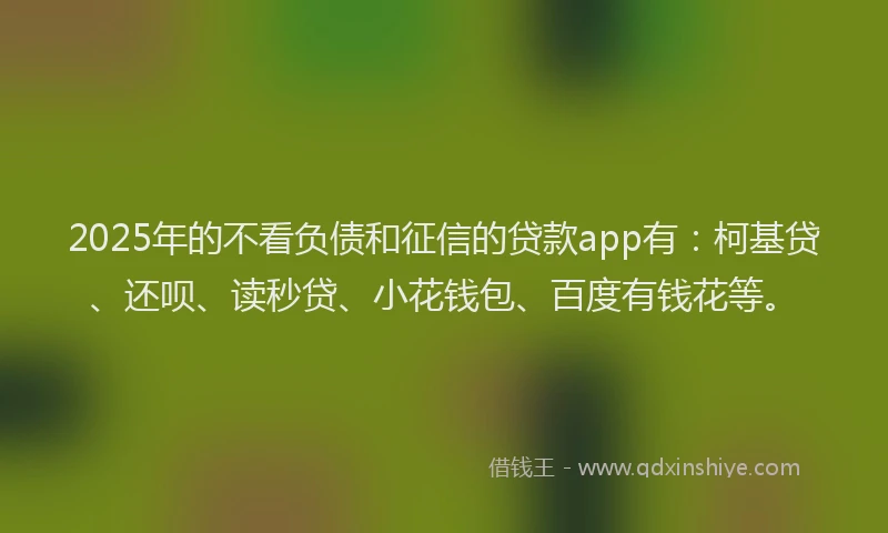 2025年的不看负债和征信的贷款app有：柯基贷、还呗、读秒贷、小花钱包、百度有钱花等。