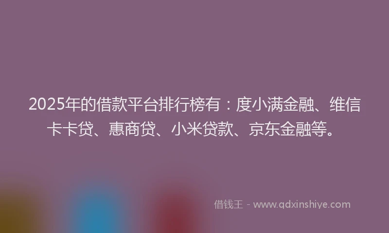 2025年的借款平台排行榜有：度小满金融、维信卡卡贷、惠商贷、小米贷款、京东金融等。