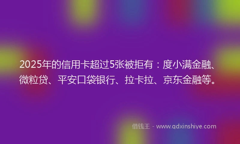 2025年的信用卡超过5张被拒有：度小满金融、微粒贷、平安口袋银行、拉卡拉、京东金融等。