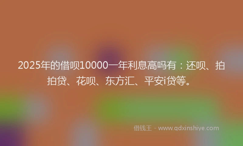 2025年的借呗10000一年利息高吗有：还呗、拍拍贷、花呗、东方汇、平安i贷等。