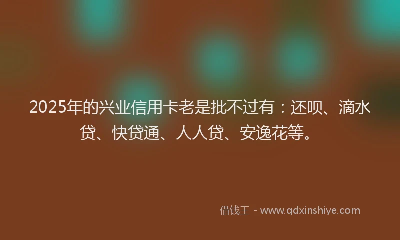 2025年的兴业信用卡老是批不过有：还呗、滴水贷、快贷通、人人贷、安逸花等。