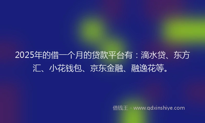 2025年的借一个月的贷款平台有：滴水贷、东方汇、小花钱包、京东金融、融逸花等。