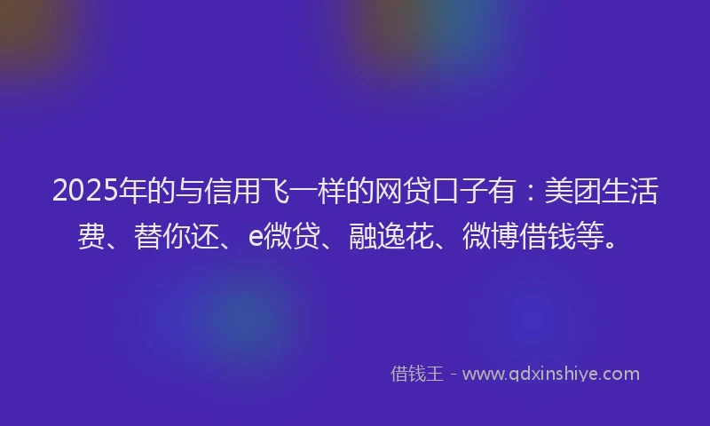 2025年的与信用飞一样的网贷口子有：美团生活费、替你还、e微贷、融逸花、微博借钱等。