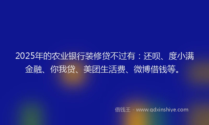 2025年的农业银行装修贷不过有：还呗、度小满金融、你我贷、美团生活费、微博借钱等。