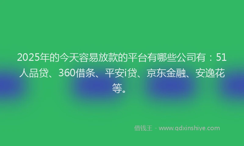 2025年的今天容易放款的平台有哪些公司有：51人品贷、360借条、平安i贷、京东金融、安逸花等。