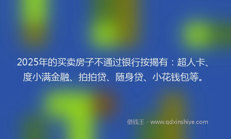 2025年的买卖房子不通过银行按揭有：超人卡、度小满金融、拍拍贷、随身贷、小花钱包等。
