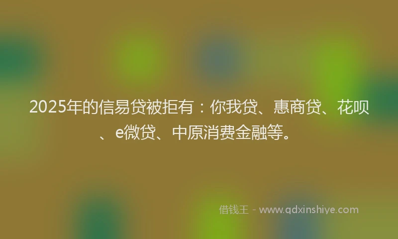 2025年的信易贷被拒有：你我贷、惠商贷、花呗、e微贷、中原消费金融等。