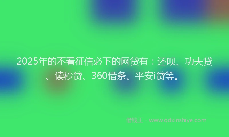 2025年的不看征信必下的网贷有：还呗、功夫贷、读秒贷、360借条、平安i贷等。