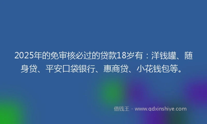 2025年的免审核必过的贷款18岁有：洋钱罐、随身贷、平安口袋银行、惠商贷、小花钱包等。