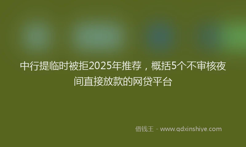 中行提临时被拒2025年推荐，概括5个不审核夜间直接放款的网贷平台