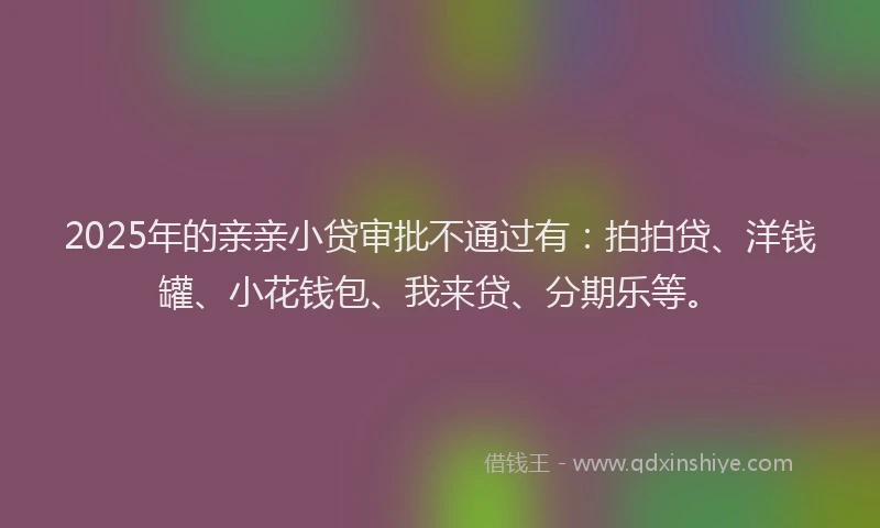 2025年的亲亲小贷审批不通过有：拍拍贷、洋钱罐、小花钱包、我来贷、分期乐等。