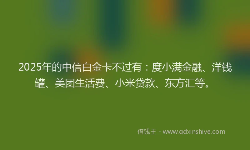 2025年的中信白金卡不过有：度小满金融、洋钱罐、美团生活费、小米贷款、东方汇等。