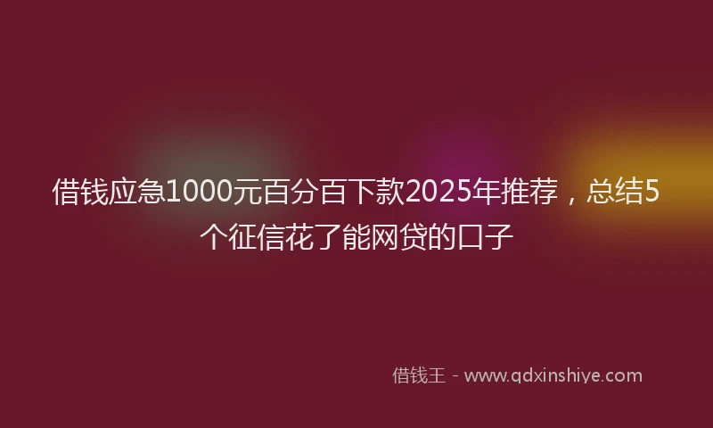借钱应急1000元百分百下款2025年推荐，总结5个征信花了能网贷的口子