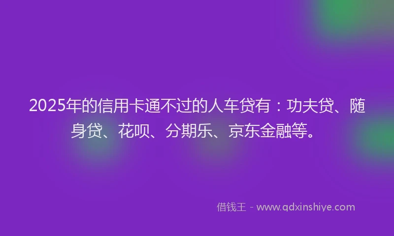 2025年的信用卡通不过的人车贷有：功夫贷、随身贷、花呗、分期乐、京东金融等。