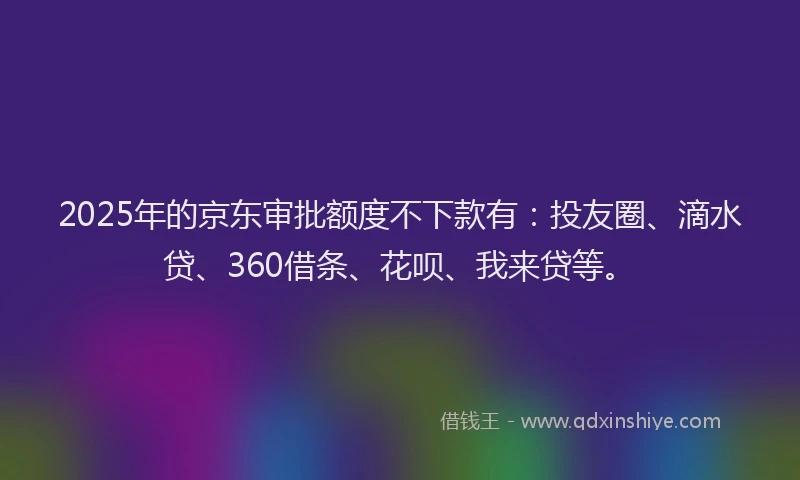 2025年的京东审批额度不下款有：投友圈、滴水贷、360借条、花呗、我来贷等。