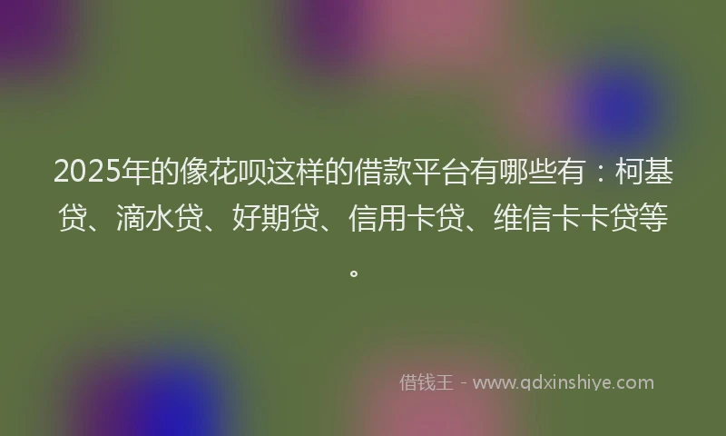 2025年的像花呗这样的借款平台有哪些有：柯基贷、滴水贷、好期贷、信用卡贷、维信卡卡贷等。