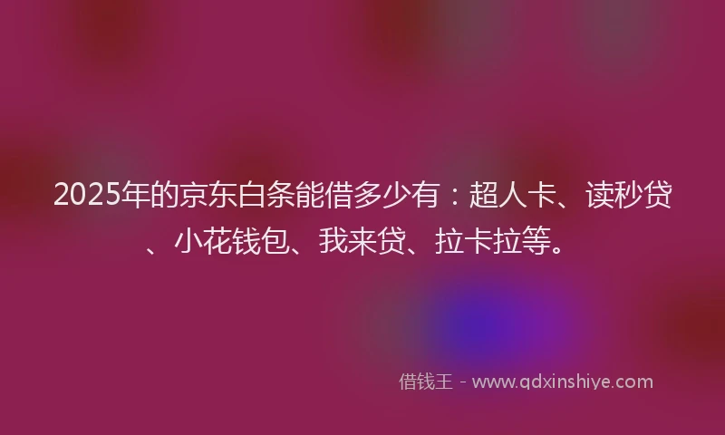 2025年的京东白条能借多少有：超人卡、读秒贷、小花钱包、我来贷、拉卡拉等。