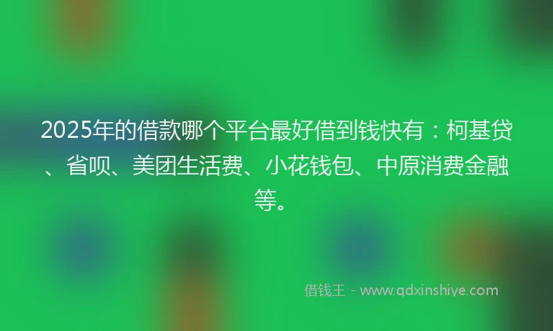 2025年的借款哪个平台最好借到钱快有：柯基贷、省呗、美团生活费、小花钱包、中原消费金融等。