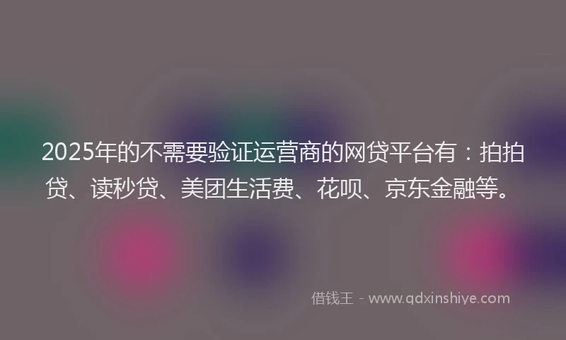 2025年的不需要验证运营商的网贷平台有：拍拍贷、读秒贷、美团生活费、花呗、京东金融等。