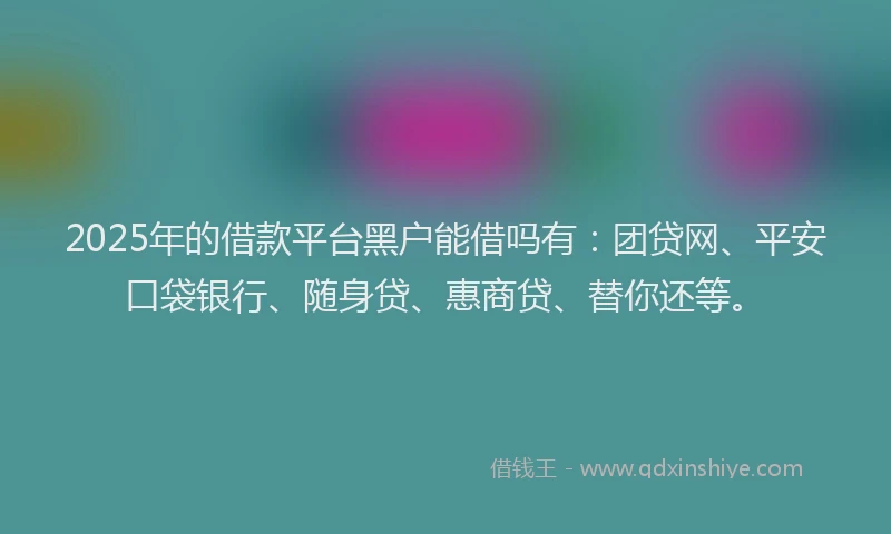 2025年的借款平台黑户能借吗有：团贷网、平安口袋银行、随身贷、惠商贷、替你还等。