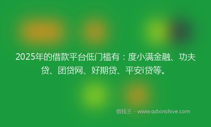 2025年的借款平台低门槛有：度小满金融、功夫贷、团贷网、好期贷、平安i贷等。