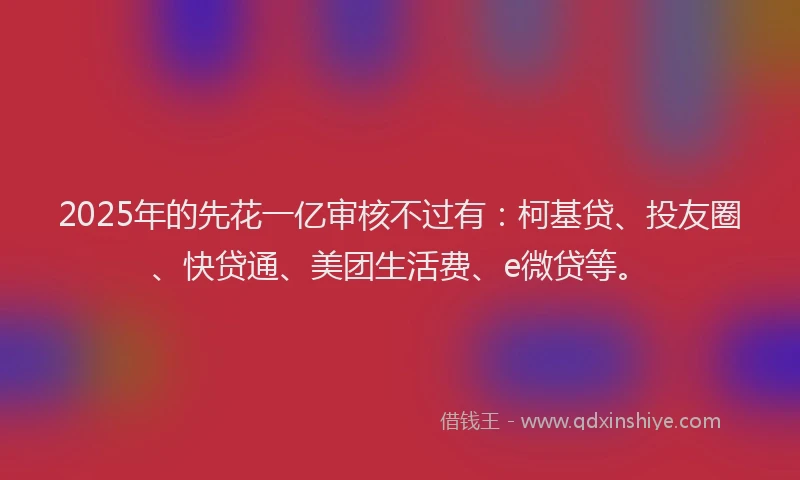 2025年的先花一亿审核不过有：柯基贷、投友圈、快贷通、美团生活费、e微贷等。