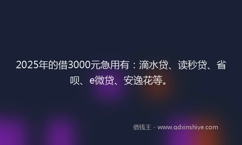 2025年的借3000元急用有：滴水贷、读秒贷、省呗、e微贷、安逸花等。