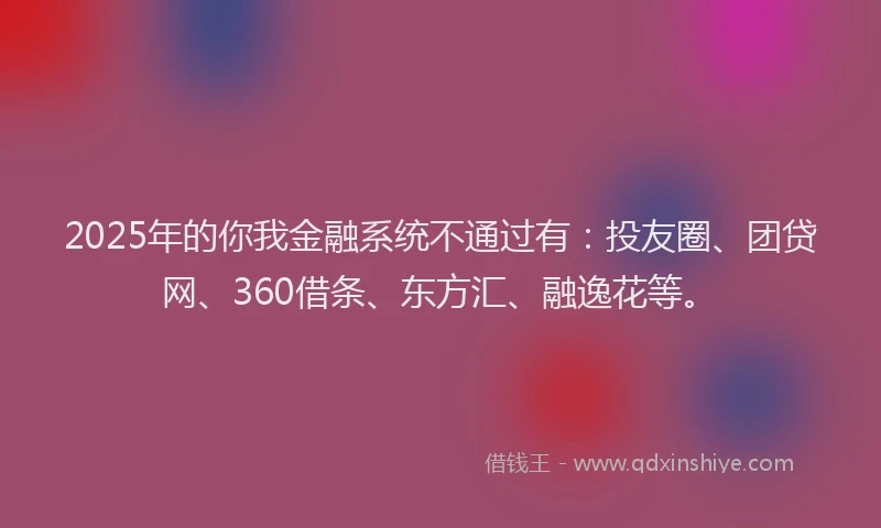2025年的你我金融系统不通过有：投友圈、团贷网、360借条、东方汇、融逸花等。