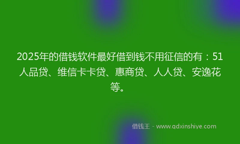 2025年的借钱软件最好借到钱不用征信的有：51人品贷、维信卡卡贷、惠商贷、人人贷、安逸花等。