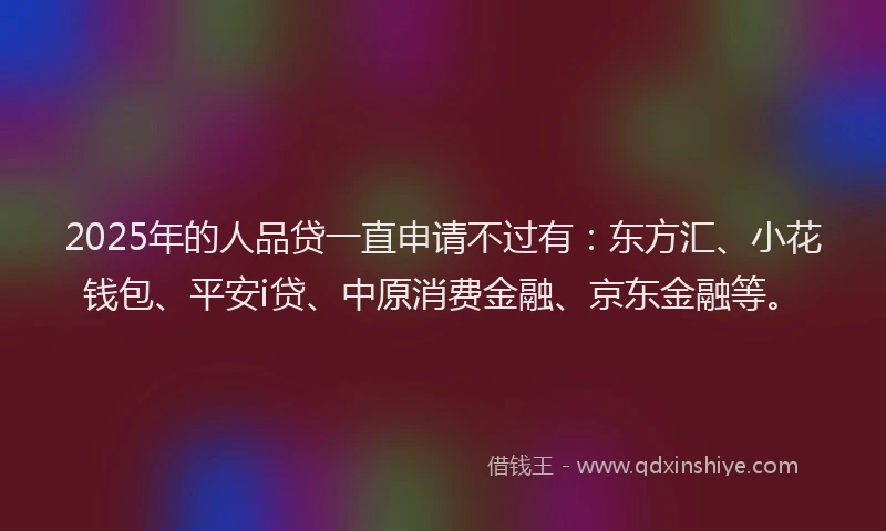 2025年的人品贷一直申请不过有：东方汇、小花钱包、平安i贷、中原消费金融、京东金融等。